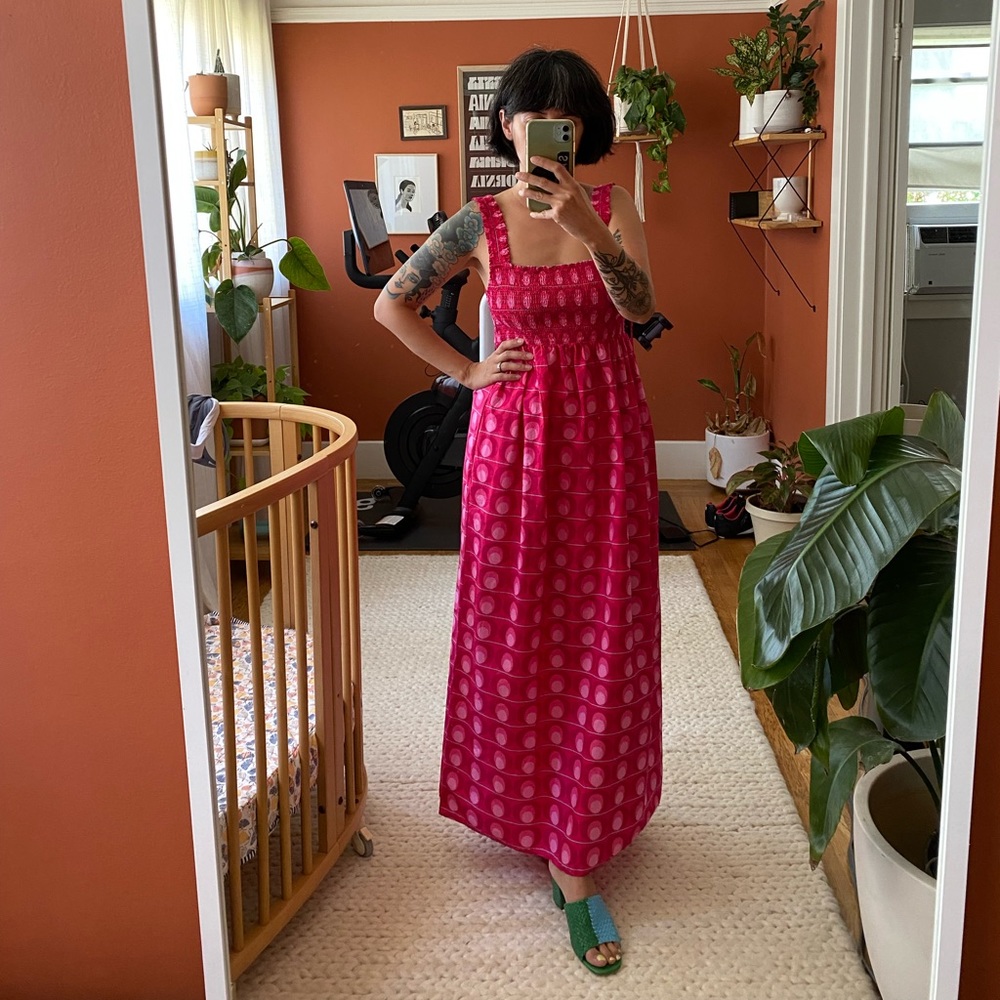 Zara pink smocked summer maxi dress, size S